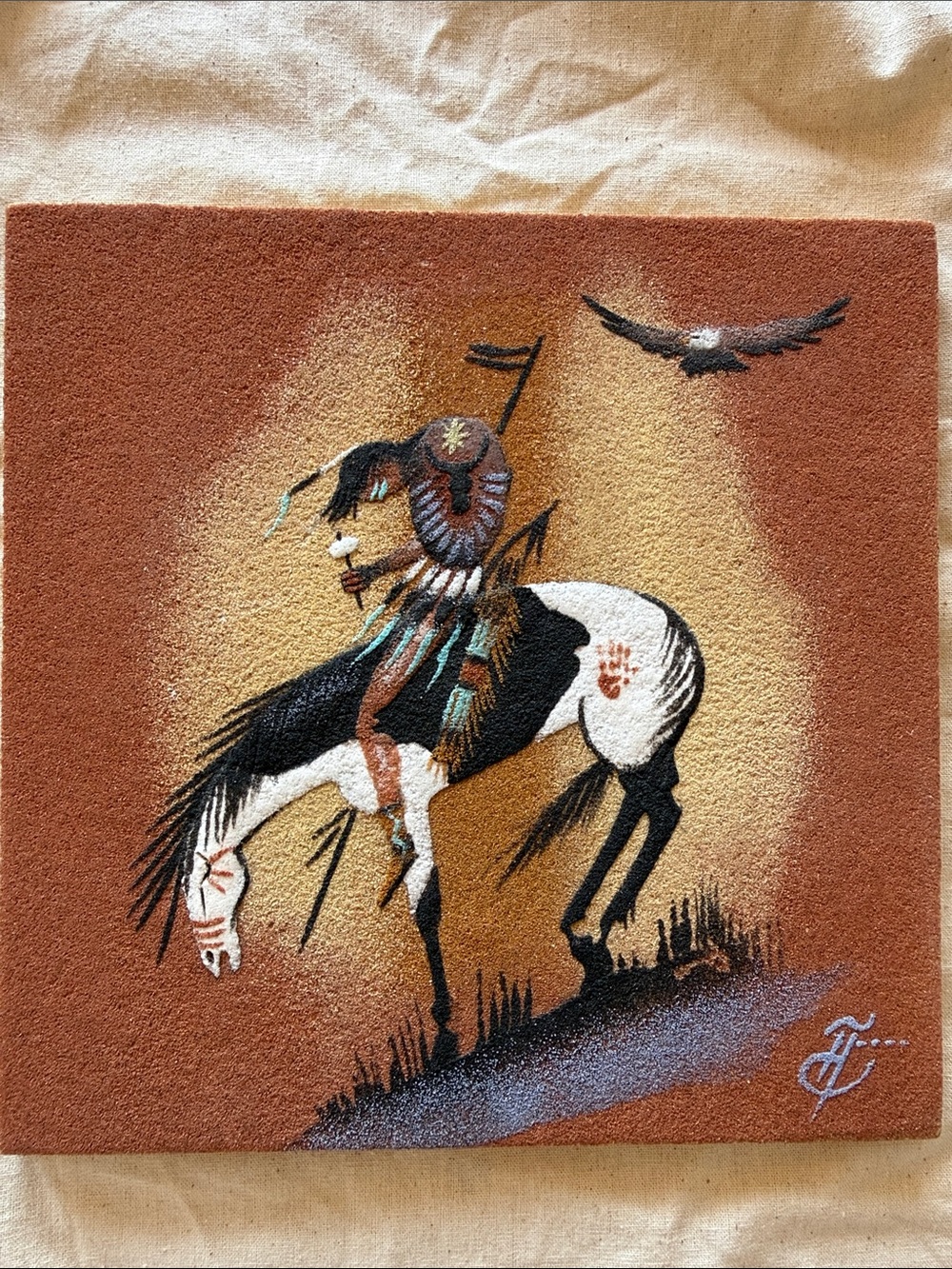 Original Navajo Sand Art Painting “The End of the Road” by Edgar Juser 1997 8x8”